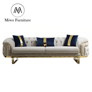 Miwo Furniture 2023 Hot Sales Luxury Living Room <strong>Stainless</strong> <strong>Steel</strong> Lounge <strong>Sofa</strong> Gold 2-3 Seater Velvet Upholster Comfortable Hall Hotel Couch - Product Image 1