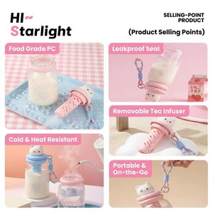 Bouteille d'eau en plastique de 650 ml avec paille et infuseur à thé, mignonne, anti-fuite, pour enfants/écoliers/ecolières - Product Image 4