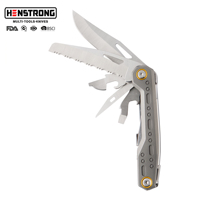 Couteau pliant multifonction OEM personnalisé, outil multifonction, manche en aluminium, lame en acier inoxydable, scie, ouvre-bouteille, tournevis, vente en gros