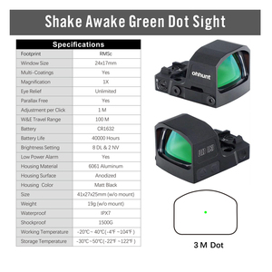 Mira Telescópica Ohhunt IPX7 de Aluminio Resistente a Impactos con Punto Verde, Ventana Grande 24x17, Activación por Movimiento, Mira Reflex con Punto Rojo - Product Image 2