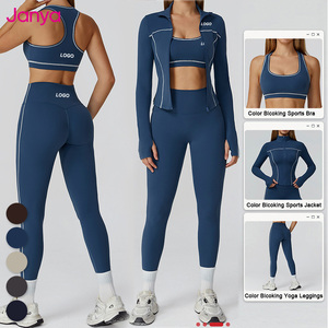 Set da Yoga Traspirante Color Block Janya con Reggiseno Sportivo Vogatore, Giacca con Zip e Leggings a Vita Alta per Donna, Completi per Palestra e Fitness - Product Image 3