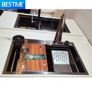 Évier de cuisine intelligent double carré en acier inoxydable - Design en cascade multifonctionnel, finition argentée moderne durable, amélioré - Product Image 1