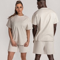 Set Olahraga Kasual Ramah Lingkungan 2-Potong untuk Pria, Kaos Pendek Lengan Pendek Bahan Rajut Spandex/Katun dengan Bordir Manik-manik