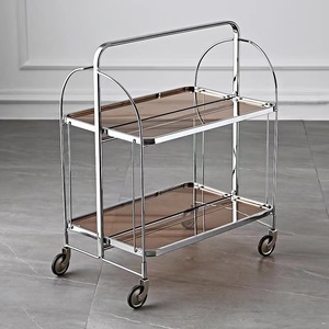 Carrito Doble Acrílico de Diseño Moderno, Funcional, con Base de Acero Inoxidable y Plástico, Plegable, Ecológico, para Sala de Estar, Diseño OEM/ODM - Product Image 3