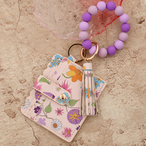 สายรัดข้อมือซิลิโคนสำหรับผู้หญิงที่ใส่บัตรประชาชนแบบผูกโบว์กระเป๋าสตางค์พิมพ์ลายรูปเชอร์รี่มีพู่ - Product Image 6