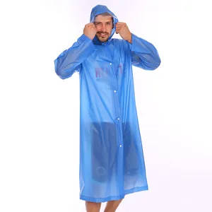 durable long to knees pvc vinyl raincoat with hood and buttons