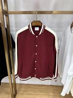 Veste de baseball vintage pour homme et femme, couleur crème marine, col rayé, coupe ample, veste décontractée de style universitaire