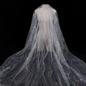 Venta caliente oro punto brillo punto brillante tela de encaje velo de novia para vestido de novia - Product Image 5