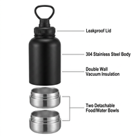 Bouteille d'eau pour chien en acier inoxydable 304, bols amovibles, qualité alimentaire, portable, grande capacité 1L/32oz, pour voyages en plein air