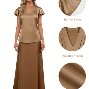 Blusa Feminina de Cetim com Decote V e Manga Franzida, Elegante e Sedosa, Casual para o Trabalho, com Mangas Borboleta, Camisa para Mulheres Sehe Fashion - Product Image 2