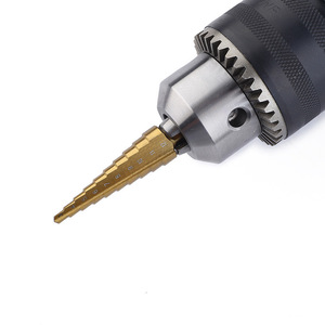 HSS4241 Titanium Coated <b>Step</b> <b>Drill</b> 3Pc Pagoda <b>Drill</b> Metric Combination 3-12 4-12 4-20 Hex Shank Gold Finish Metal Drilling - Product Image 2