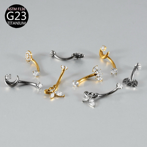 ASTM-F136 14G G23 <span class=keywords><strong>Titanium</strong></span> Aloi 5A zirkonia cincin tindik pusar tindik perut dilapisi perhiasan tindik - Product Image 5