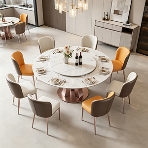 Table à manger ronde moderne en pierre frittée avec plateau rotatif, 6 chaises rembourrées, design minimaliste durable pour la salle à manger - Product Image 2