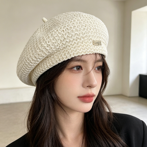Custom Logo Mesh Knit <b>Beret</b> Hat - Breathable Hollow Crochet Summer <b>Beret</b> - Product Image 6