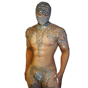 เซ็กซี่ผอมเปลือยคริสตัลRompers Rhinestone Jumpsuitคลับเกย์Stripper Dancewearเครื่องแต่งกายผู้ชายสวมใส่ประสิทธิภาพ - Product Image 1