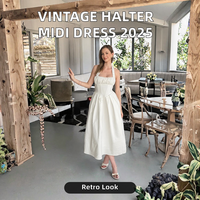 Robe longue vintage pour femme, style Empire, unie, à volants, pour fêtes et occasions spéciales, col licou, idéale pour les vacances d'été – Grande Vente