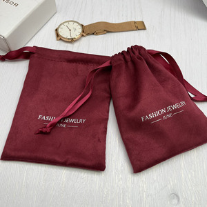 June thời trang da lộn màu đỏ đồ trang sức túi dây rút bụi trang sức túi cho bông tai vòng cổ vòng đeo tay, - Product Image 3