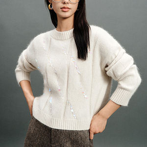 Moda de manga larga de algodón labios Jacquard Mardi Gras suéteres de mujer de punto púrpura verde dorado Color Mardi Gras suéteres de mujer - Product Image 1