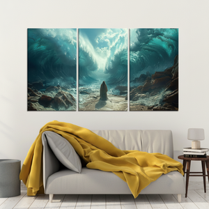Impresión artística en lienzo de Moisés partiendo del Mar Rojo - Decoración de escenas bíblicas religiosas, JUEGO DE 3 LIENZOS - Product Image 3