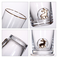 Vaso de Vidrio de Doble Pared Transparente con Borde Dorado de Lujo Nórdico, Libre de BPA, con Reno Dorado en Relieve 3D y Base Pesada para Fiestas