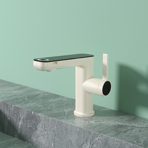 Robinet intelligent moderne et simple en cuivre massif avec affichage numérique, mélangeur chaud/froid à écoulement ascendant, finition nickel brossé - Product Image 2