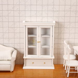 Gabinete de almacenamiento de vidrio de doble puerta blanco moderno Simple a escala 1:12, accesorios de casa de muñecas de madera en miniatura para casa de muñecas - Product Image 3