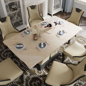 Ensemble de table à manger en cuir et marbre de luxe, 6 places, table à manger moderne avec plateau en marbre et ensemble de chaises - Product Image 2