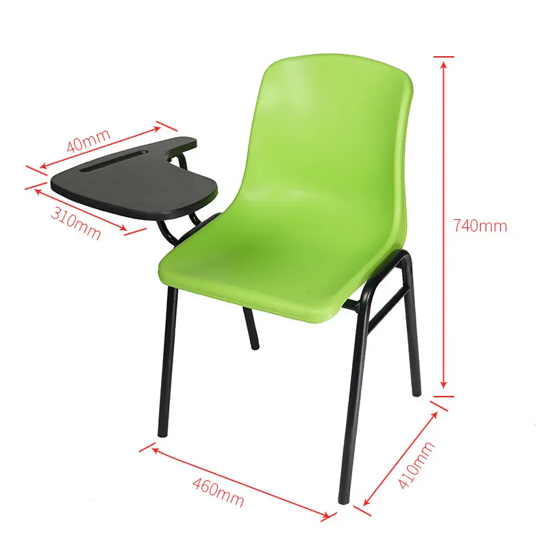 Nouveau bureau d'étude moderne mobilier de salle de classe en plastique chaise de lycée empilable avec tablette bloc-notes attaché pour étudiant adulte