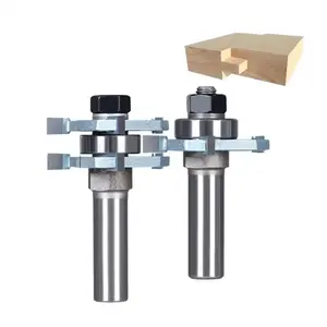 Woodworking Tenon Tool 1/2 Shank 3 Wing T Molding Slot Cutting Router Bit com lâmina ajustável e rolamento