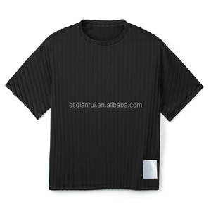 T-shirt Corta a Costine 100% Poliestere, Maglia a Costine Larghe, Collo Alto, Manica Corta, Vestibilità Slim, Elasticizzata, <span class=keywords><strong>Maglietta</strong></span> Basica, Etichetta Personalizzata OEM - Product Image 2