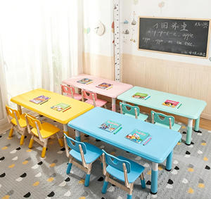 Tables et chaises de maternelle, table pour enfants, table de jeu en plastique pour bébé, table rectangulaire réglable, mobilier de maternelle - Product Image 2