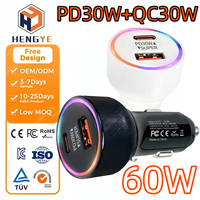 Encendedor de Cigarrillos Eléctrico USB Tipo C para Teléfonos Android, Cargador de Coche 60W PD QC 3.0, Toma USB C de 30W, 2 Puertos de Carga Rápida de Fábrica