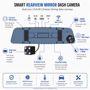 Cámara para Coche con Espejo Retrovisor de 4.5 Pulgadas, Doble Lente, 1080P, Visión Nocturna, Grabación en Bucle, Sensor G, Modo de Estacionamiento, Opcional, DVR - Product Image 2