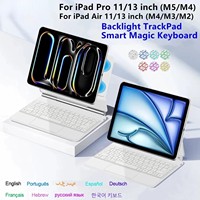 Casing Keyboard Nirkabel Magic Tablet Pintar untuk iPad Pro 11/12.9 Inch dengan Trackpad LED RGB Backlit 2018-2022 Pro M4 M3 M2 2024