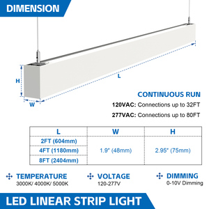 Suspension LED architecturale 4FT 3000K-5000K sélectionnable, dimmable 0-10V, pour éclairage de magasin, sous-sol, salle à manger, salle de sport - Product Image 5