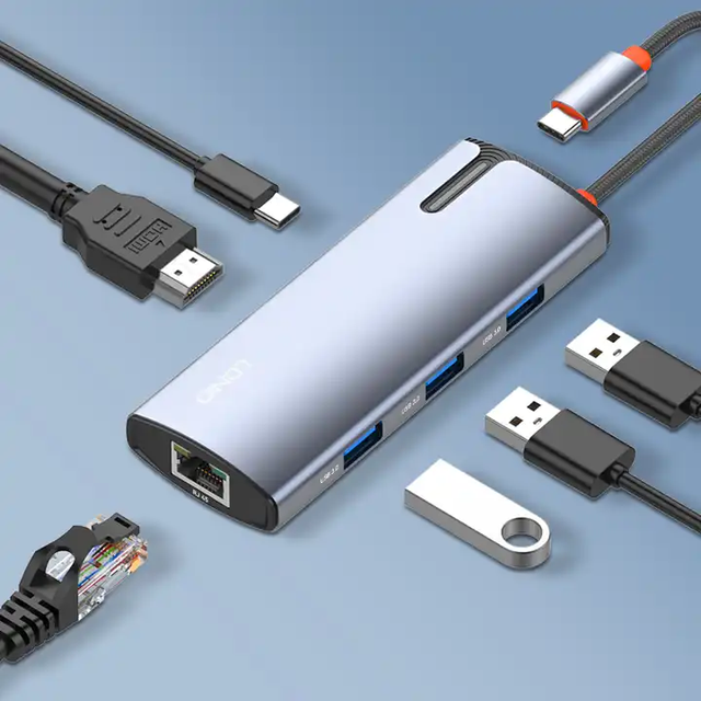 LDNIO DS-16H 6 in 1 Type-C Hub Multiport Dock Station with 4K USB3.0 USB-C PD Charging Adapter 6 Ports USB C Hubs