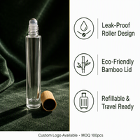 Botella de Vidrio con Tapa de Bambú Ecológica de 10 ml con Bola Rodante de Acero Inoxidable y Tapa de Madera de Bambú para Perfume y Aceite Esencial, Venta al Por Mayor