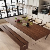 <strong>Best</strong> <strong>Selling</strong> Rectangular Walnut Wood Slab Solid Dining Table with Acrylic Legs Long for Desk Workbench
