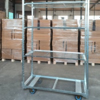 Carrito de Flores Danés con Estantes Ajustables, Estructura de Acero, Diseño de Cuatro Ruedas para Almacenamiento Industrial y Uso Comercial