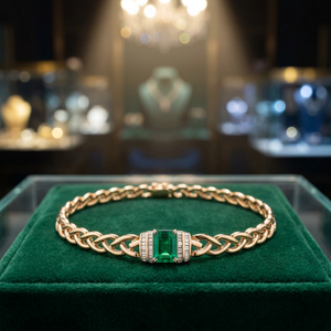 Collar de cadena Figaro de oro macizo de 18 quilates de lujo con piedra verde de corte esmeralda y diamante, unisex, para uso diario. - Product Image 3