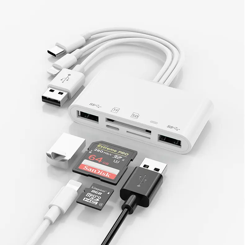 Pembaca kartu multifungsi 4 in 1, untuk kamera Macbook 5 in 1 Hub USB tipe-c Multi TF SD pembagi adaptor untuk Macbook kamera 5 in 1 pembaca kartu OTG