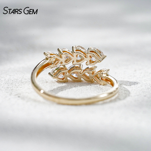 แหวนทองคำแท้ 10K ประดับเพชรแล็บโกรว์ทรงบริลเลียนต์ ดีไซน์เปิดด้านหน้า ชุบโรเดียม รุ่นคลาสสิก เหมาะสำหรับวันครบรอบแต่งงาน จาก StarsGem - Product Image 4