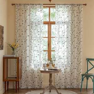 Rideaux en voile semi-transparent de style ferme élégant <span class=keywords><strong>vert</strong></span> <span class=keywords><strong>sauge</strong></span> blanc brodé de feuilles pour fenêtres de salon et de chambre à coucher - Product Image 2