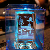 3D intagliato UV stampa Laser inciso cubo di cristallo LED luce Base decorazione per la casa Business regalo angelo tema per san valentino