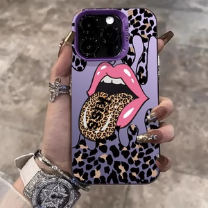 Funda Protectora para Teléfono Móvil <span class=keywords><strong>iPhone</strong></span> 16Pro 11X Plus 11Xsmax/Plus con Diseño de Labios con Estampado de Leopardo Europeo Americano, Corte Láser - Product Image 4