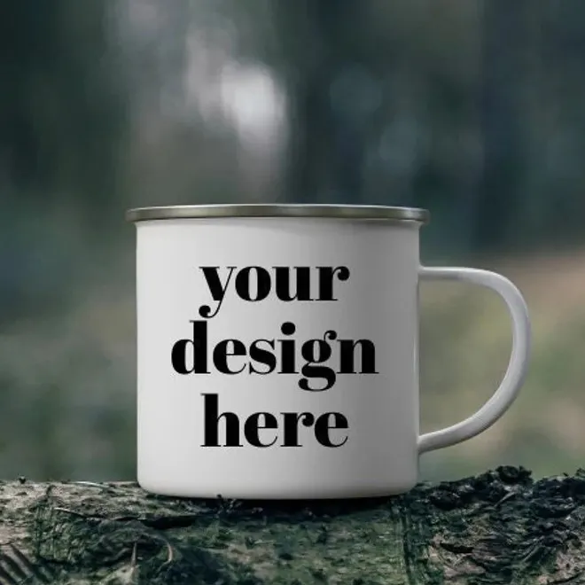Tasse en métal de camping de 350ml avec logo personnalisé avec poignée colorée Tasses à café créatives Tasses en émail