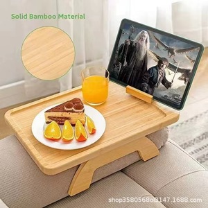 Wooden <b>Sofa</b> <b>Tray</b> Rectangular Bamboo Folding Armrest Cup Holder Multipurpose Fruit Snack Plate - Product Image 3