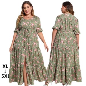 Vestidos de Mujer Talla Grande SQ0217, Estilo Bohemia de Verano, Sexy, Cuello en V, Estampado Floral, Casual, Maxi, con Abertura - Product Image 1