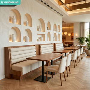 Meubles de restaurant commerciaux modernes, banquette en bois massif, table à manger, chaise rembourrée en tissu, ensemble complet pour salle à manger - Product Image 1