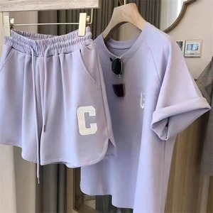 Hot verkopende zomer dames shorts set casual effen kleur shorts sweatshirt set sport hardlopen 2-delige set - Product Image 2